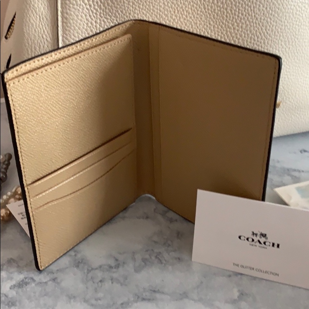 Coach Gold Glitter Passport Holder Gem